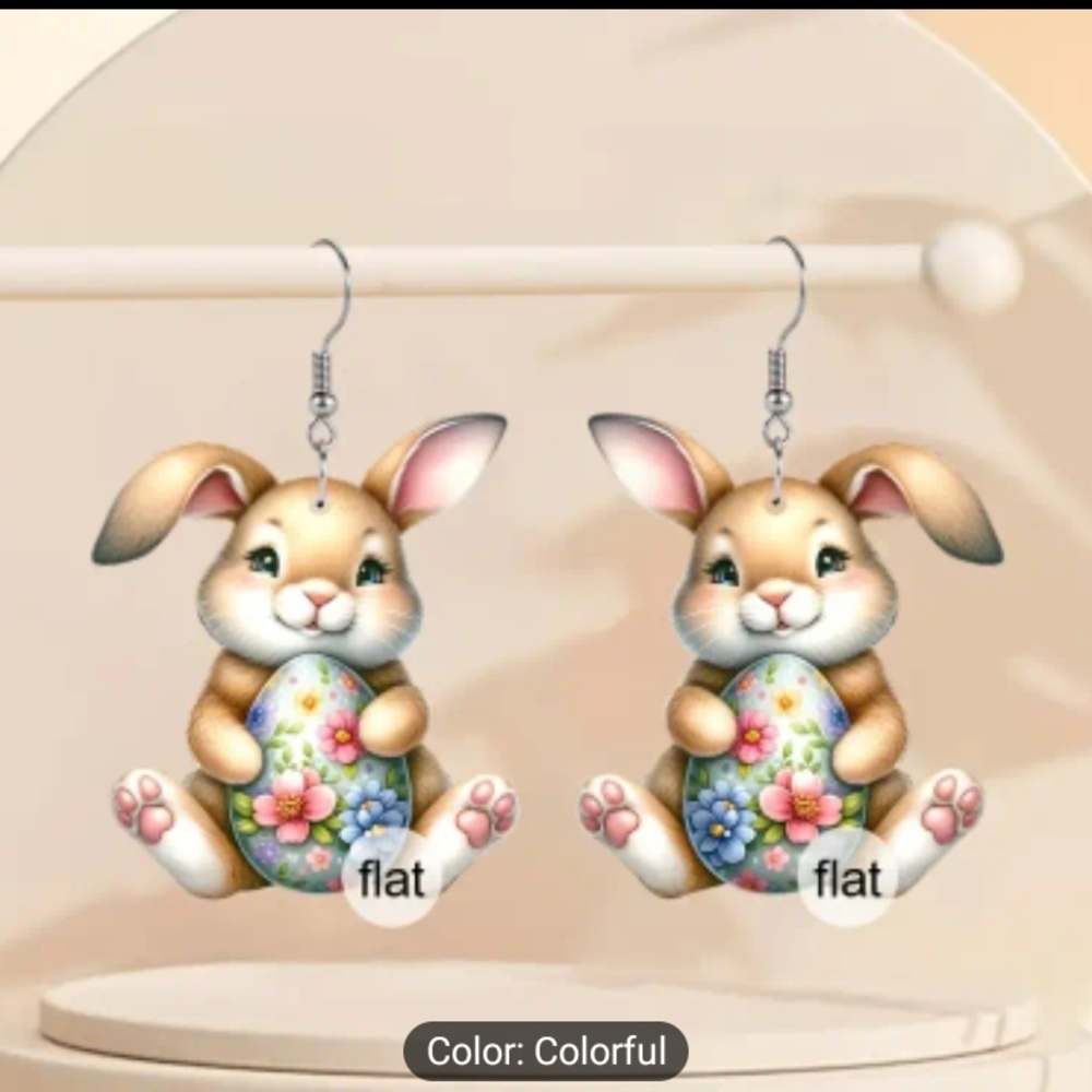 Easter Bunny Earrings Eggs Spring Women's Jewelry Flat Acrylic New‎ f16